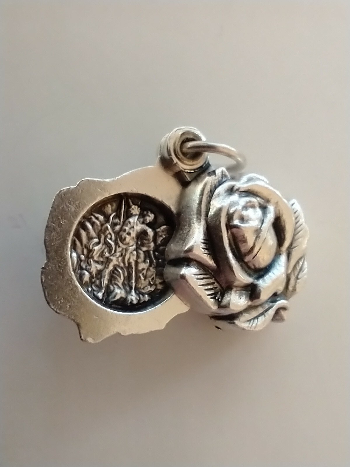 Catholic St Michael Guardian Angel Silver Tone Locket Petite Medal, Italy