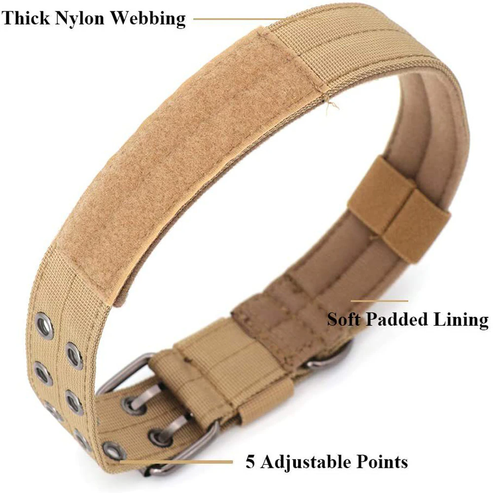 Tactical Heavy Duty Nylon Large Dog Collar K9 Military Metal Buckle Adjustable