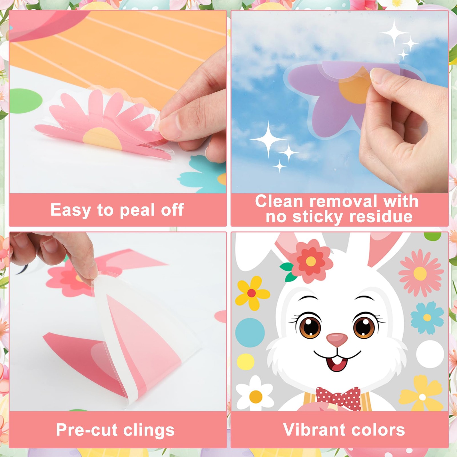 6 Sheet Extra Large Easter Window Clings Double-Sided Cartoon Bunny Rabbit Famil