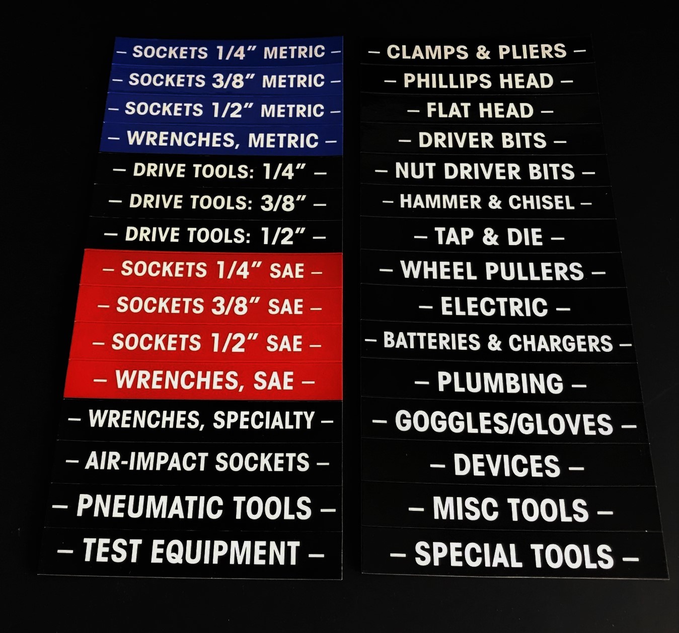 Magnetic TOOLBOX LABELS for all metal tool boxes 30 pieces color coded USA ship