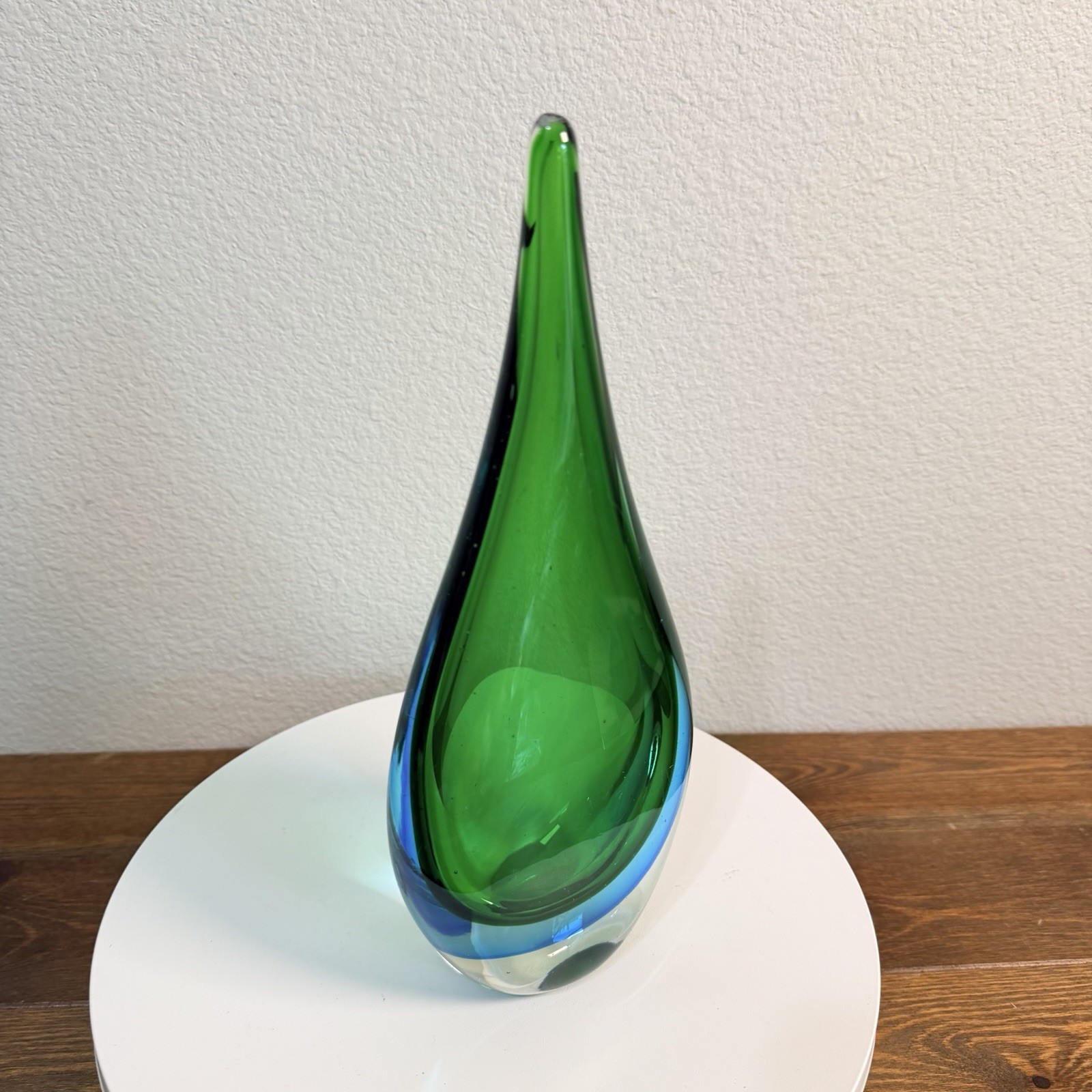 Vintage Italian Murano Style Art Glass Teardrop Sculpture Green BLUE 11.5”
