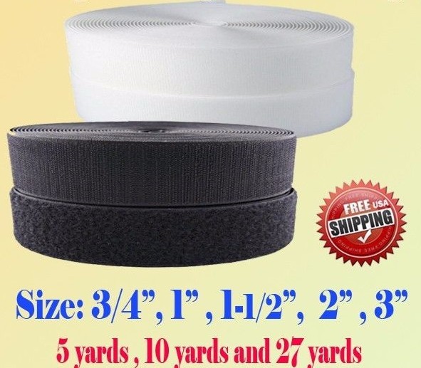 Black/White Sew-on Hook and Loop Tape 3/4" 1" 1.5" 2" 3" 4" 5" 6" 7 Fastener