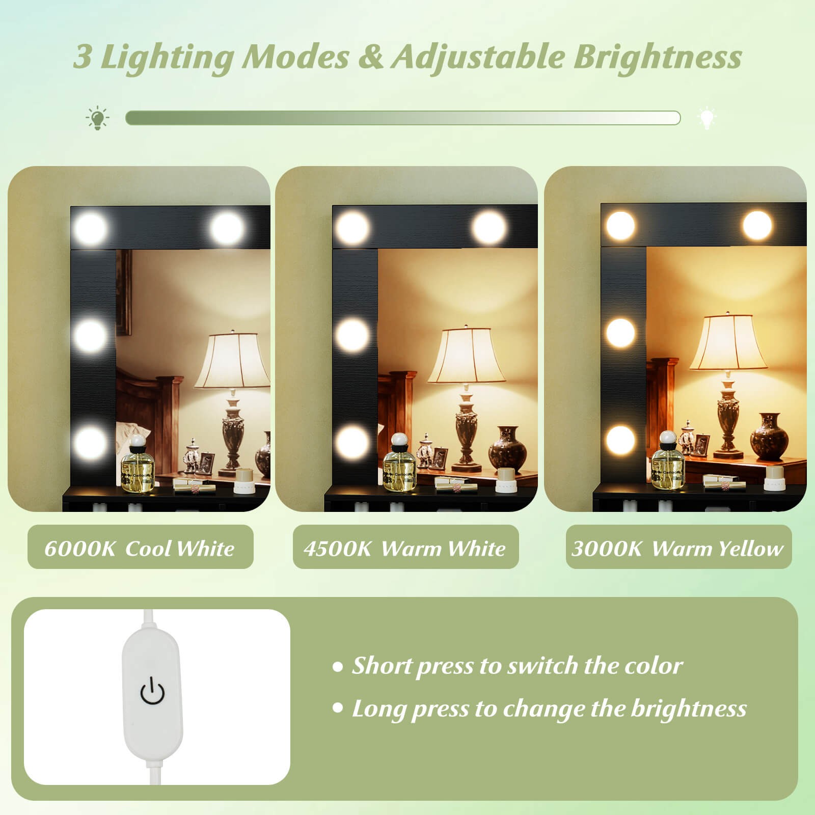 Vanity Desk Set with Mirror and Lights 31.5" Small Makeup Table for Bedroom