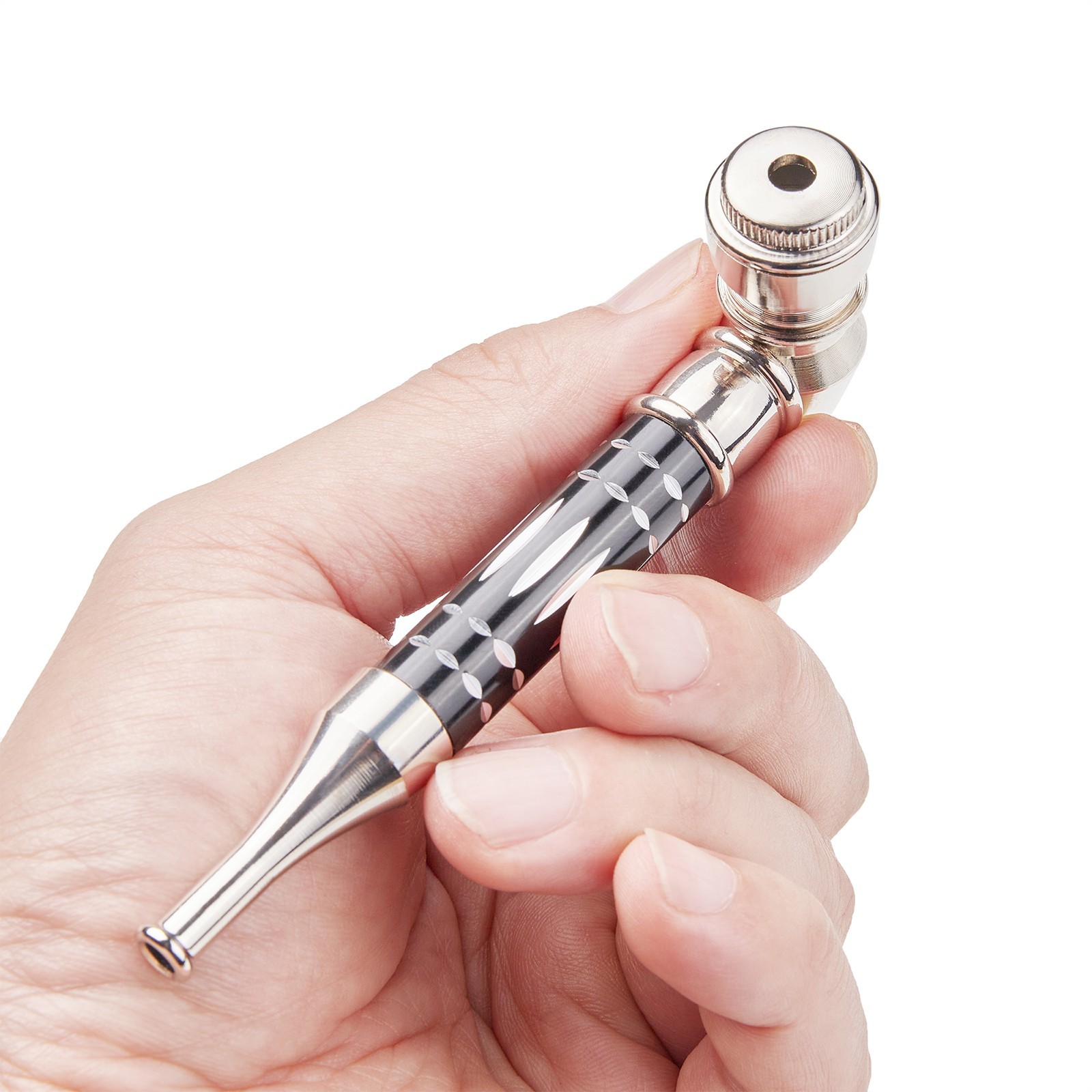 ( 3Pack ) 4.3" Long Metal Pipe Lay Flat Tobacco Smoking Hand Pipes with Caps Lid