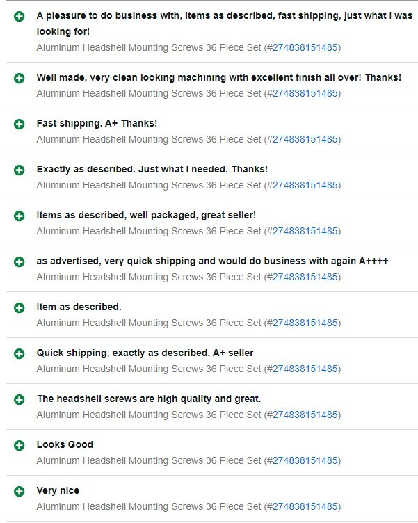 Aluminum Headshell Mounting Screws 36 Piece Set