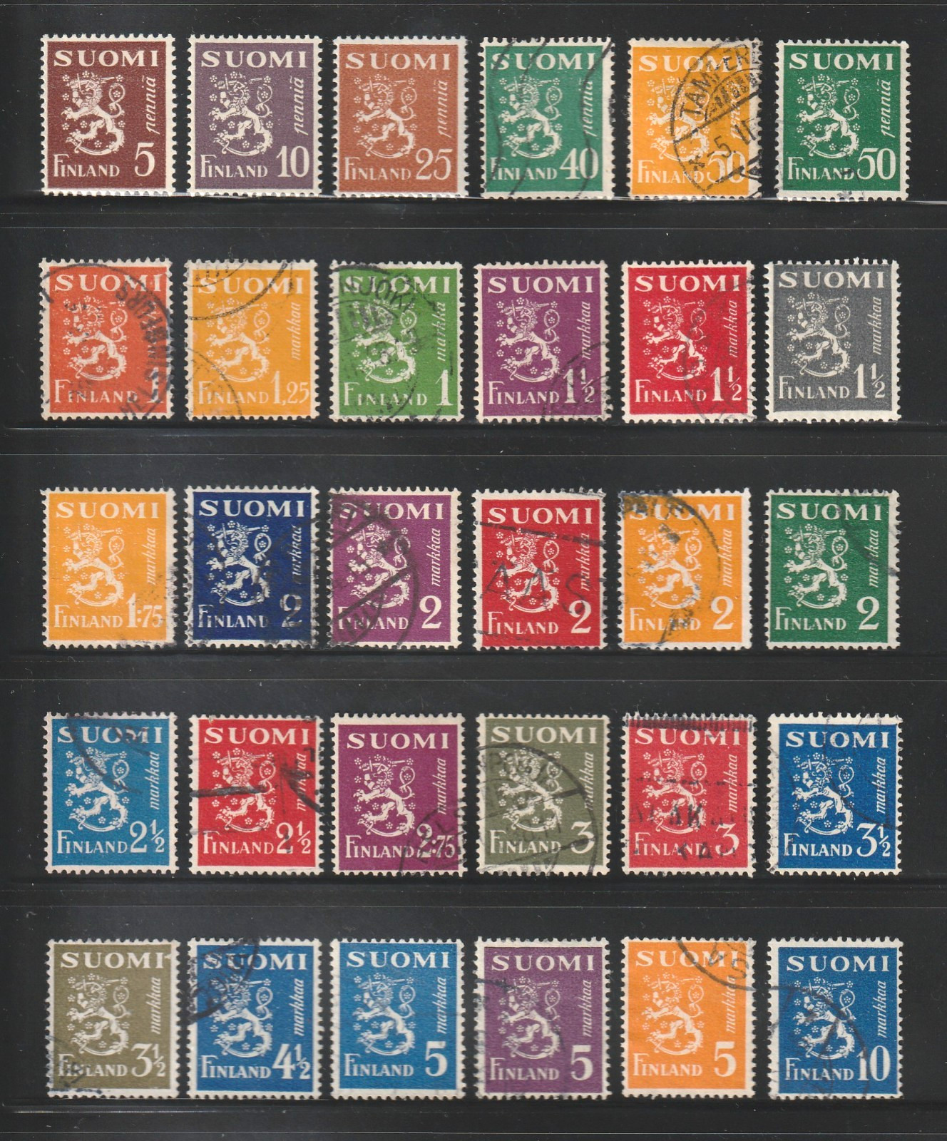 Finland, 1930-46 Coat of Arms, Used, Scott #s 158 | 176I, 30 Different