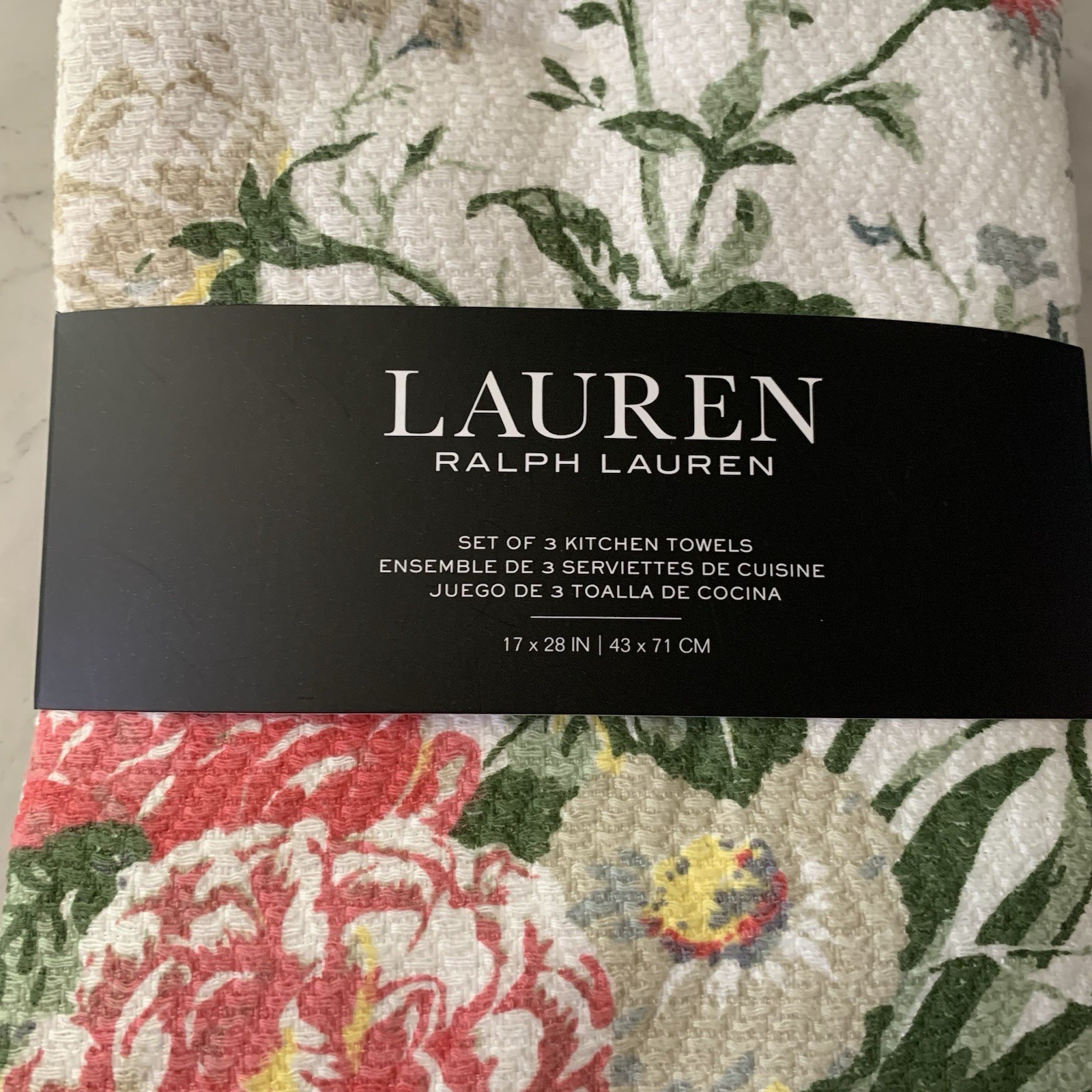 LAUREN RALPH LAUREN SET OF 3 KITCHEN TOWELS Size: 17 x 28 IN Floral