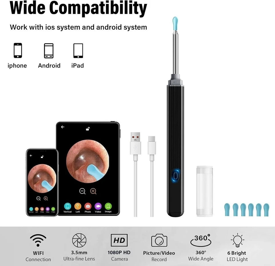 Ear wax remover with HD camera for iOS and Android or iPad and smartphones