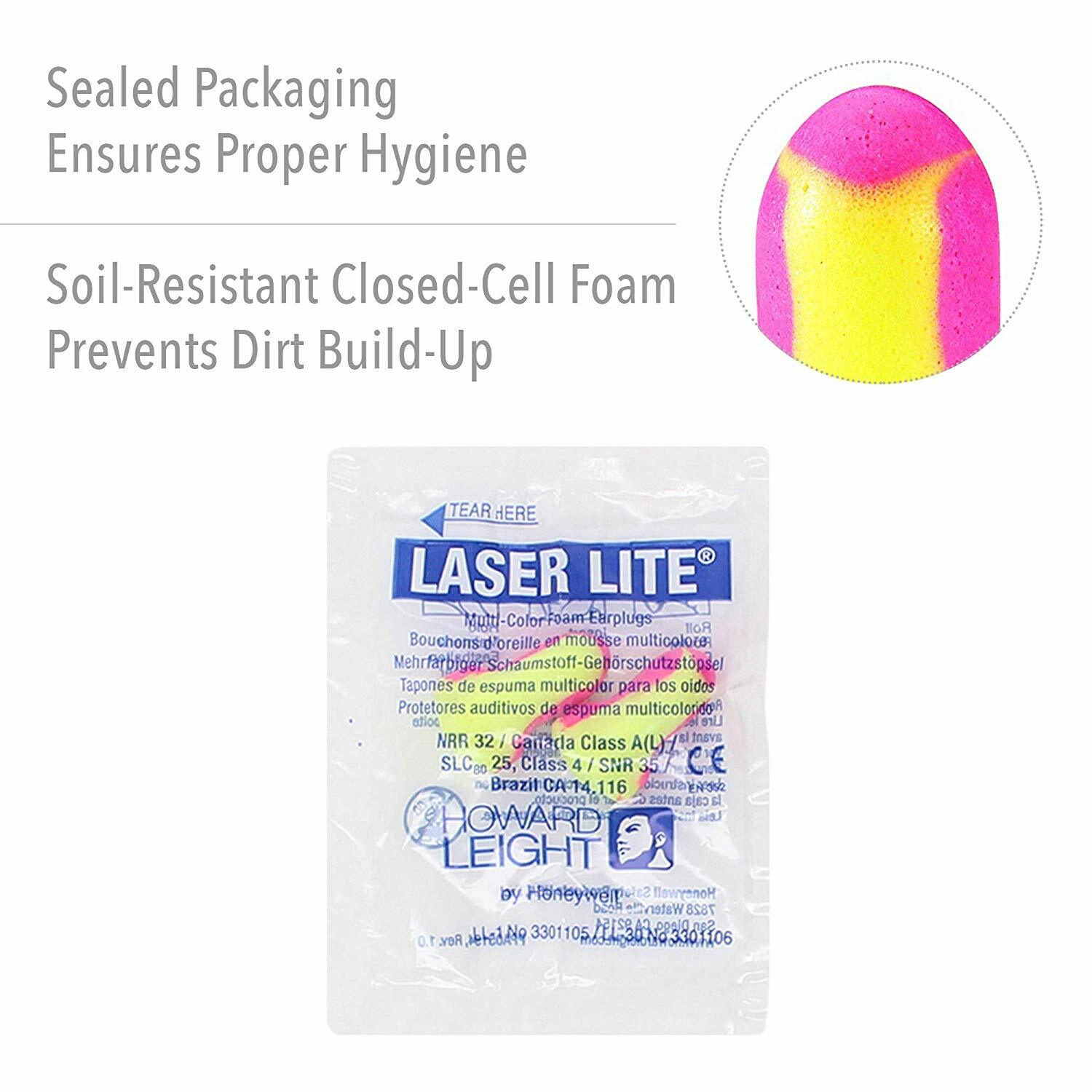 LL1 Howard Leight Laser Lite Ear Plugs UNCORDED NRR 32, 200/Pair Box