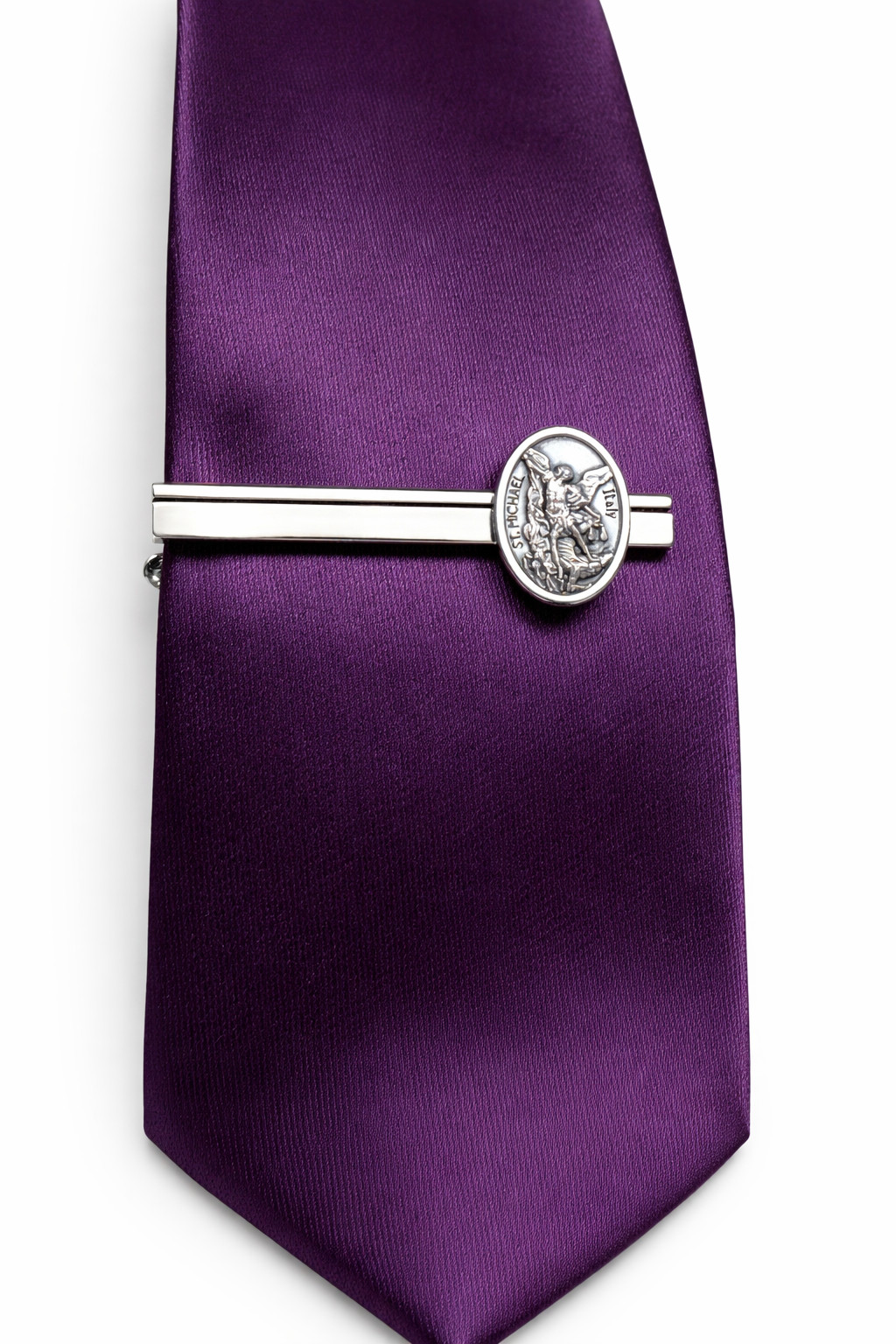Saint Michael Silver Tie Clip Archangel Michael Religious Tie Bar for Men Italy