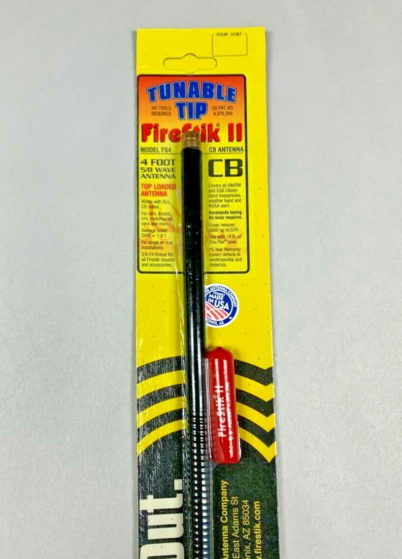 Firestik II FS4 Black 4 ft. Fiberglass CB Radio Antenna w/ tuneable tip 4 foot
