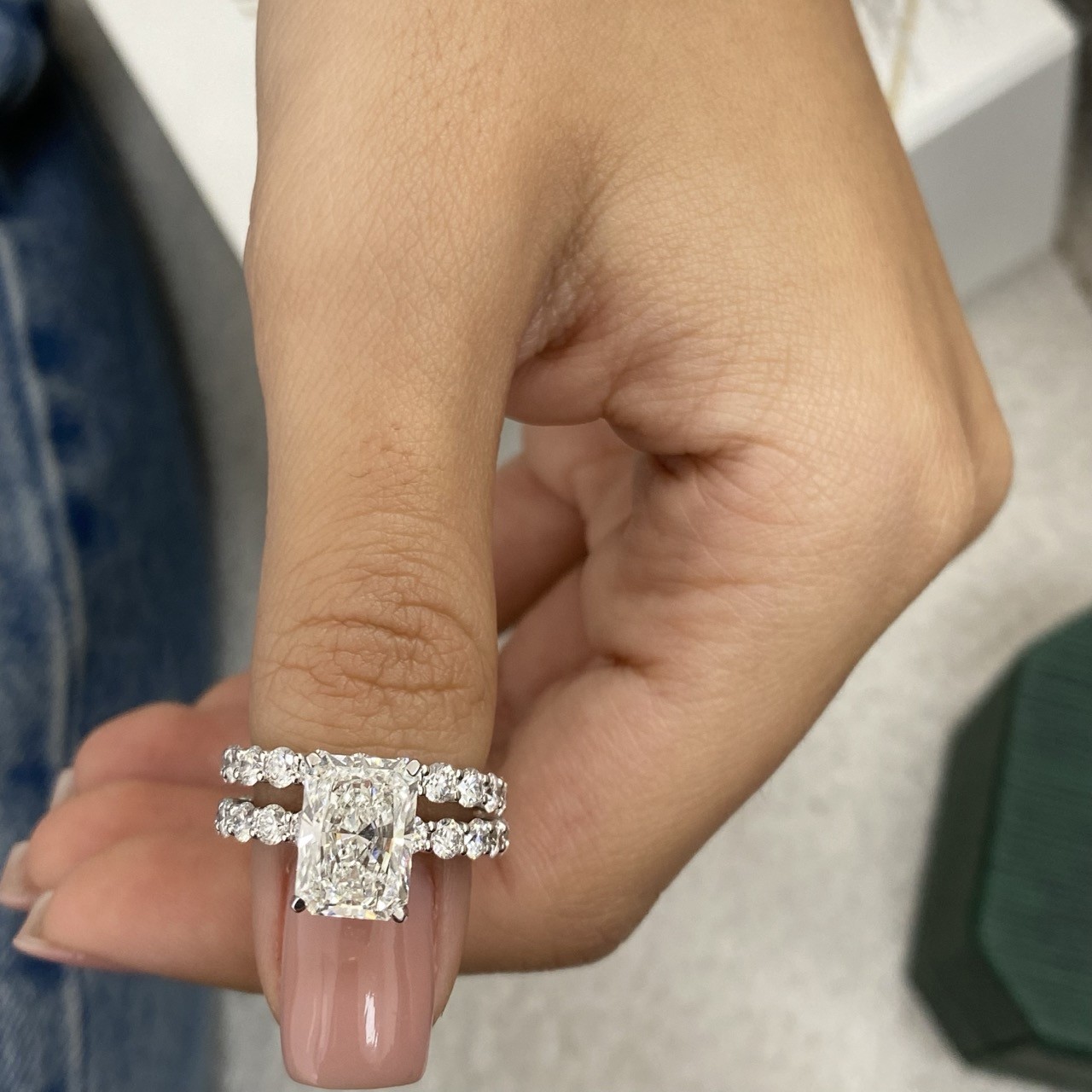 Diamond Radiant Ring Set VS1 F IGI Certified 5.8 Ct Labcreated 18K White Gold