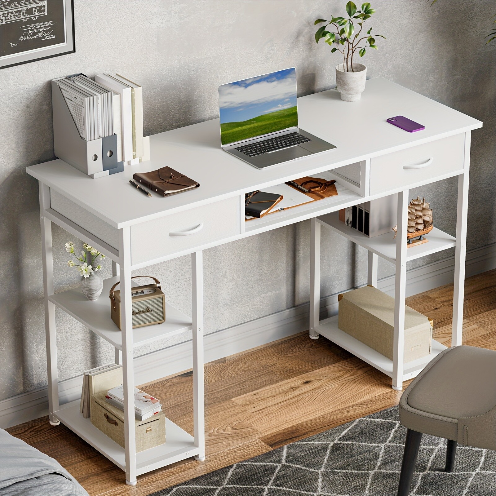 32/48-inch Computer Desk With 2 Fabric Drawers Storage, Keyboard Tray Included