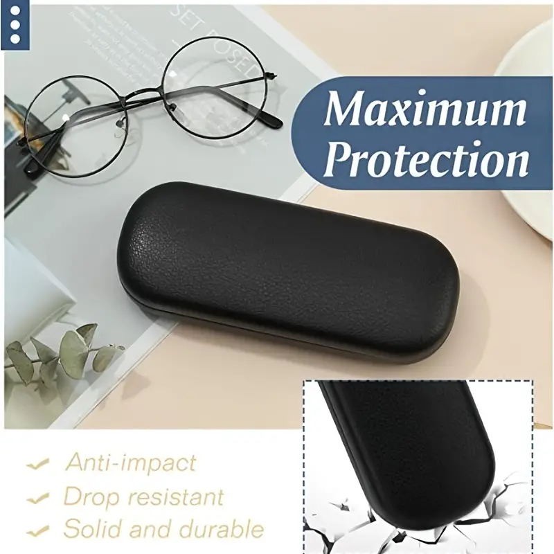 NEW Clam Shell Hard Eyeglasses PU Glasses Case Black w/Microfiber Cleaning Cloth