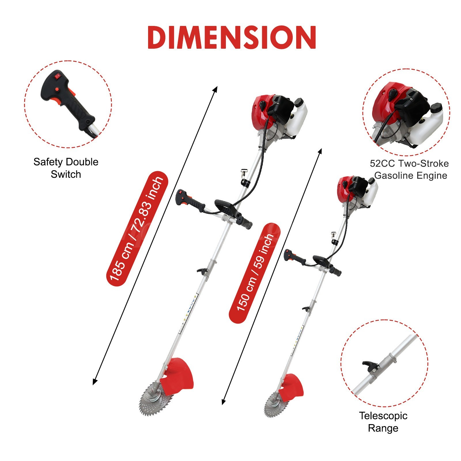 58CC 4 in 1 2-Stroke Grass String Trimmer Brush Cutter Gas Trimmer Weed Eater US