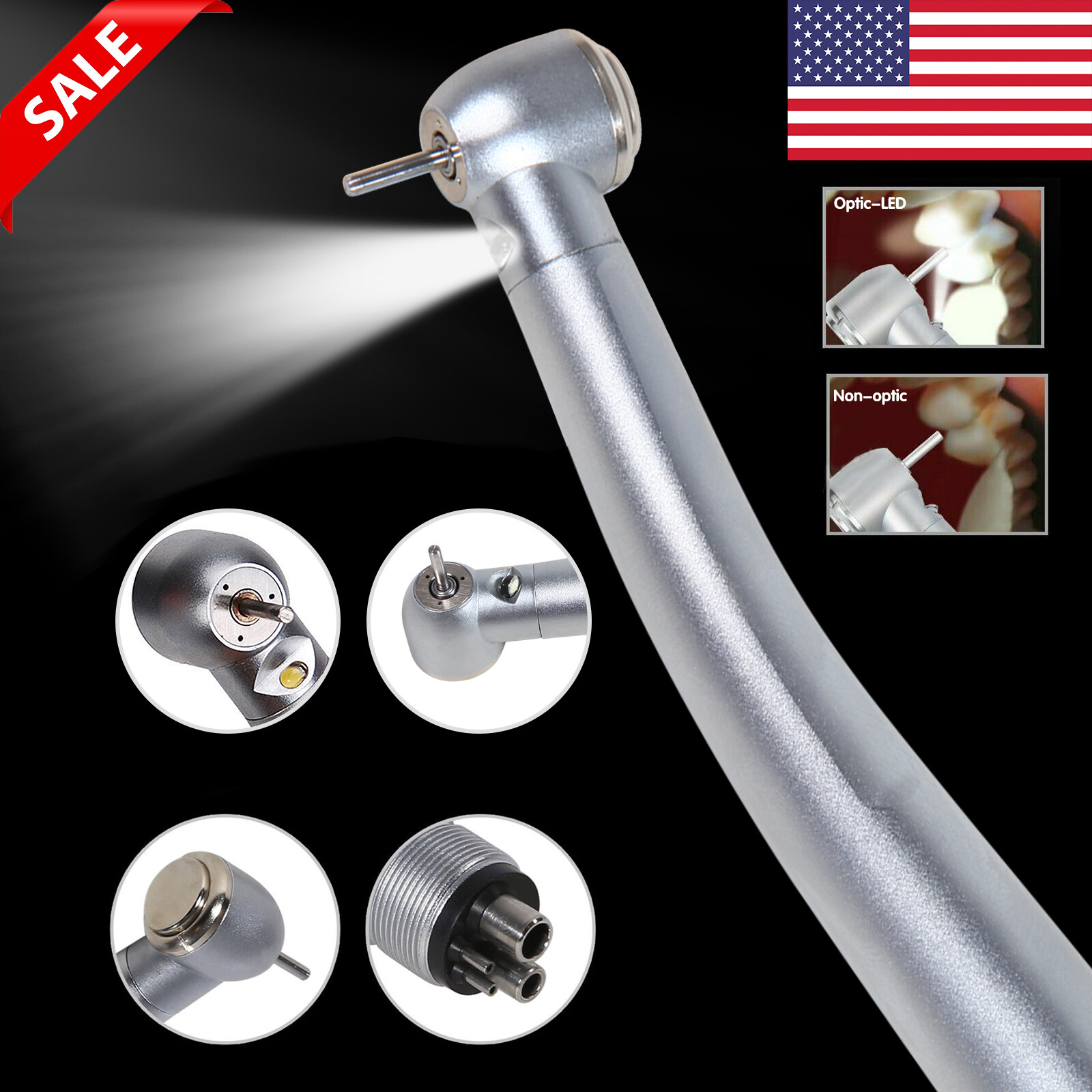 Dental LED E-generator Fiber Optics High Speed Handpiece 4 Holes Turbine Fit NSK