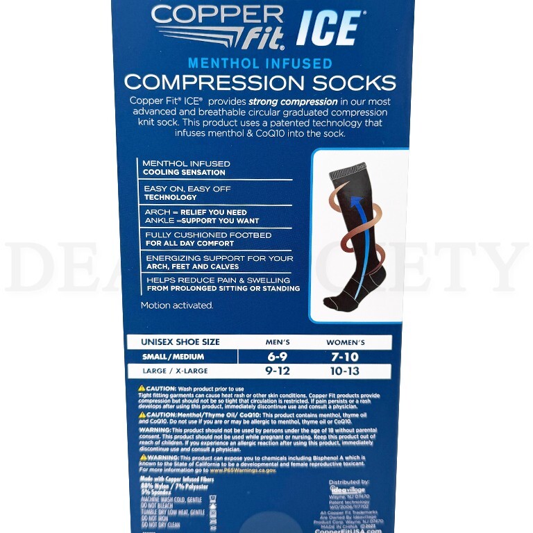 Copper Fit womens Ice Menthol Infused Compression Socks L/XL Lot of 2