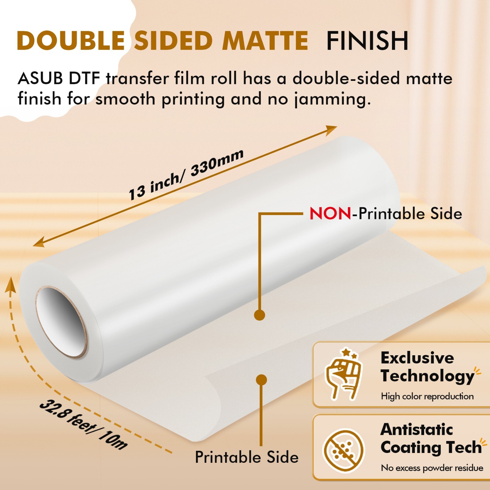 A-SUB DTF Film Roll for Sublimation DTF Transfer Film A3+ 13 inch X 32.8 FT