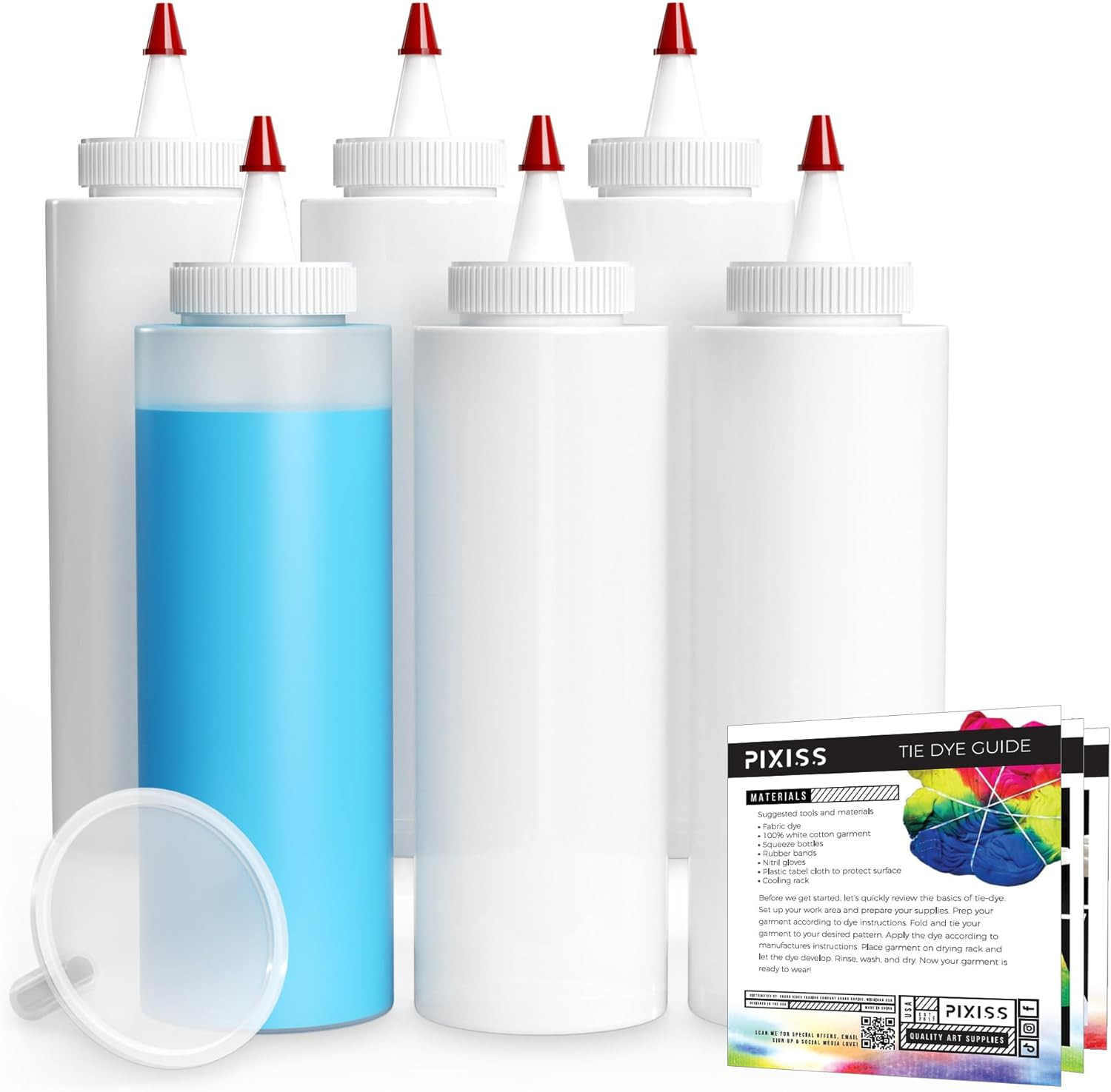 Tie Dye 8Oz Squeeze Bottles (6 Pack) with 2" Funnel - Precise Dispenser for A...