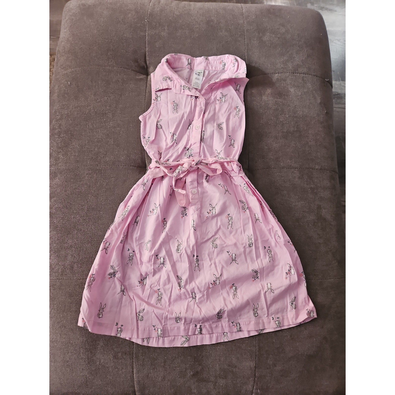 Light Pink Carter's Collared Dress with Grey Bunny Print, Size 6