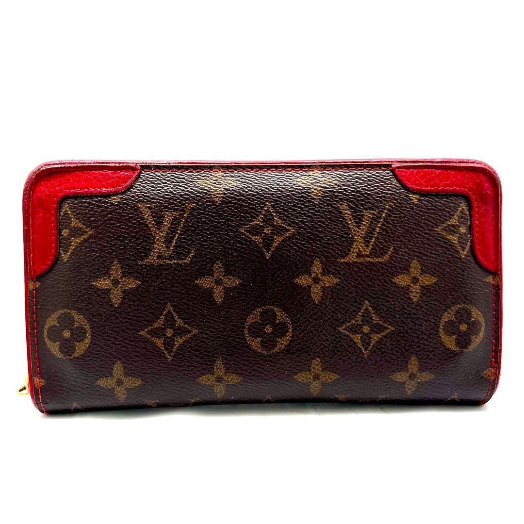LOUIS VUITTON Monogram Retiro Round Zip Long Wallet Cerise Brown M61854