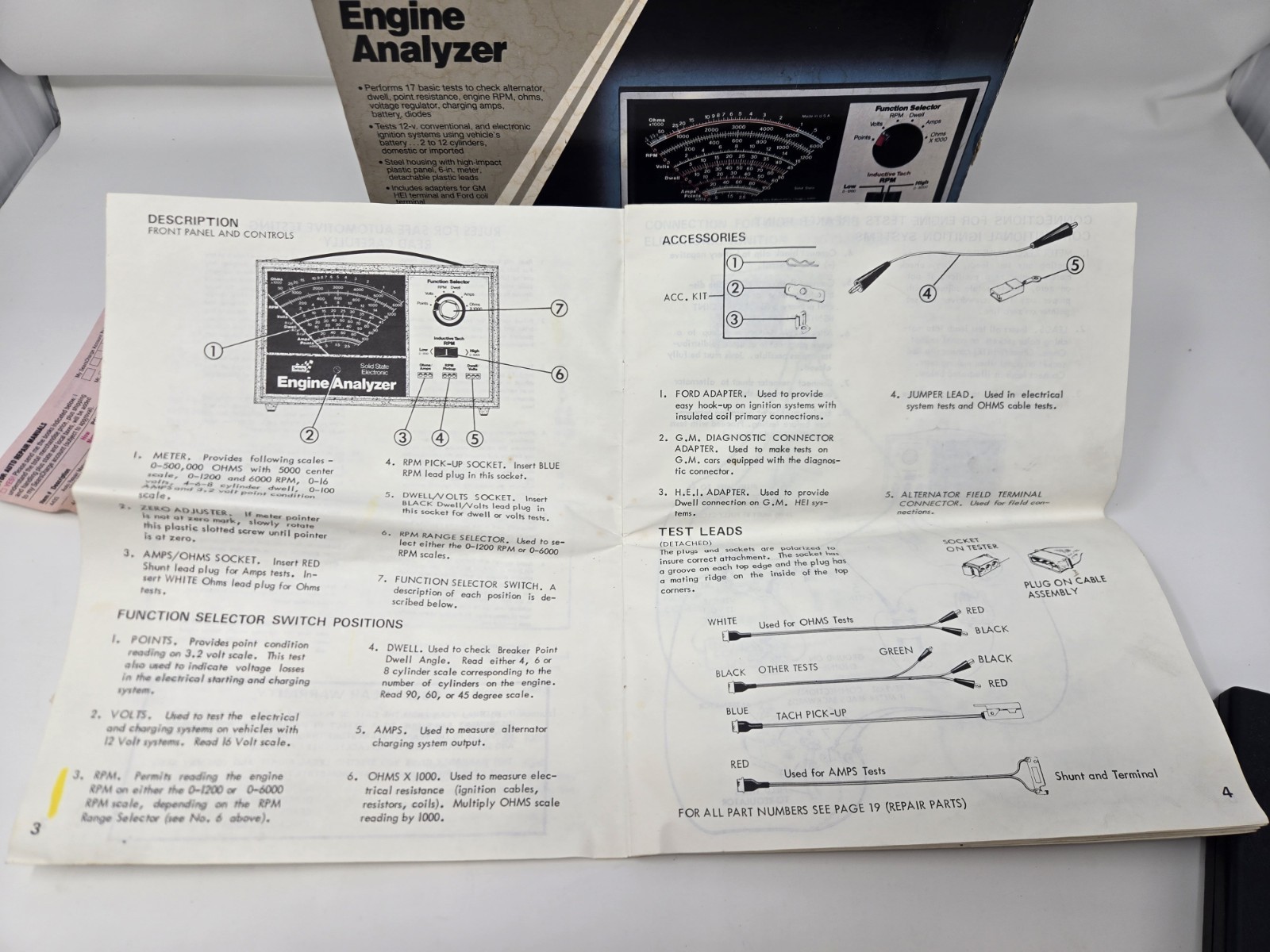 NICE Vintage Sears Engine Analyzer Model 28-21423 w/ Leads & Manual