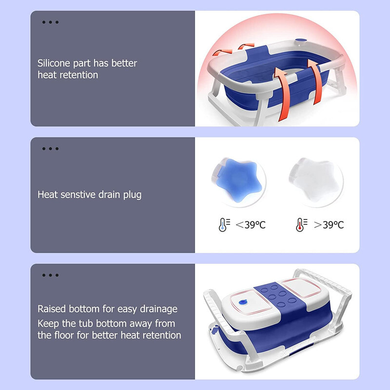 Foldable Baby Bath Tub Collapsible Newborn Infant Shower Bathtub with Cushion US