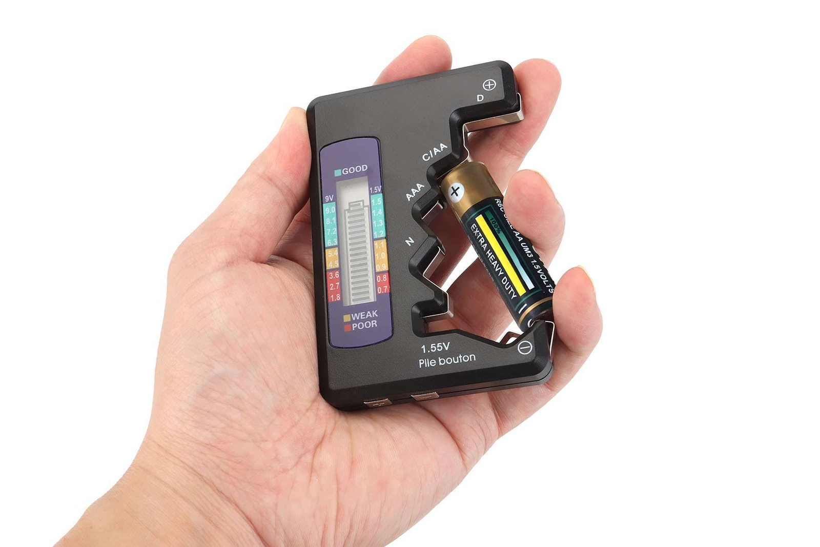 Battery Volt Tester Checker Universal For AA AAA C D 9V 1.55V Cell Coin Battery