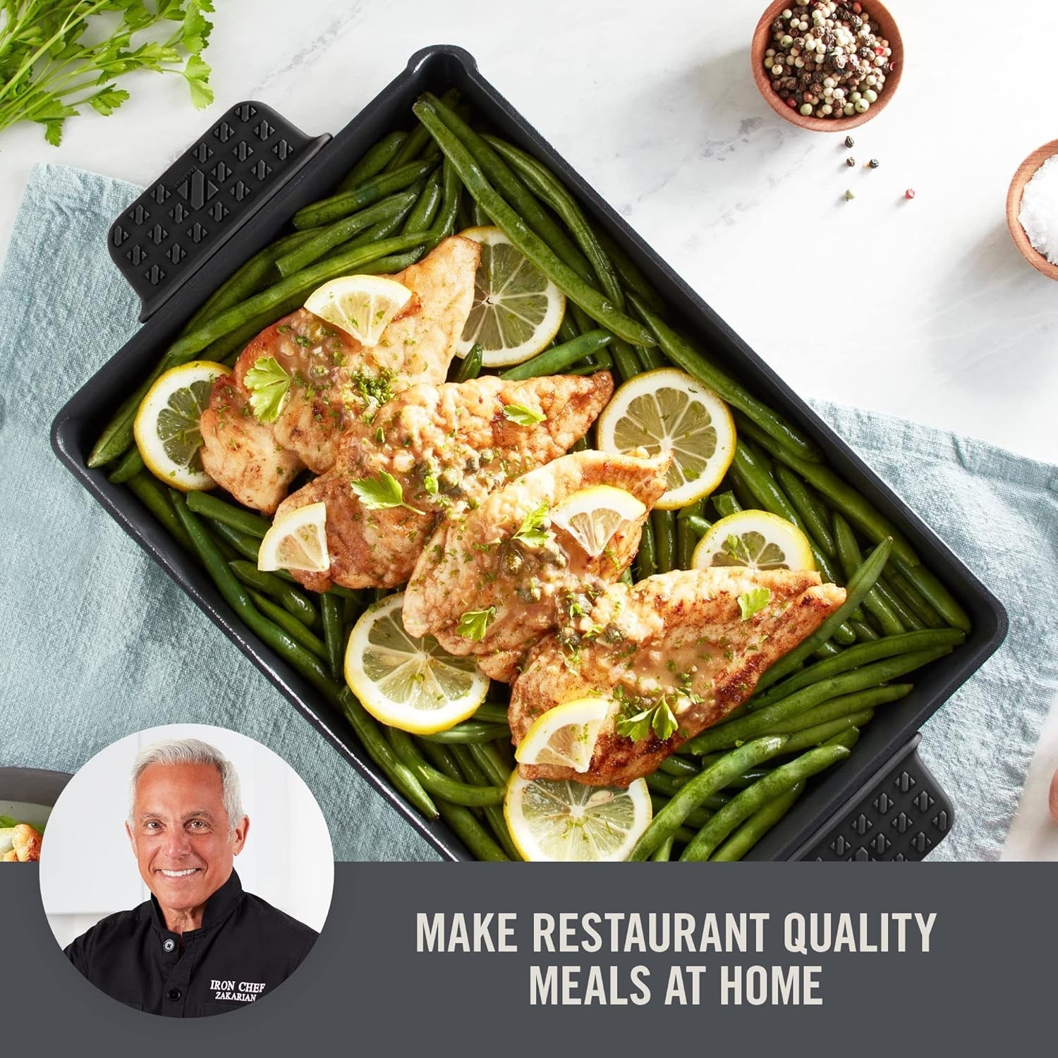 DASH Zakarian by Dash 9 x13 Nonstick Cast Iron Pan with Pour Spout- Black