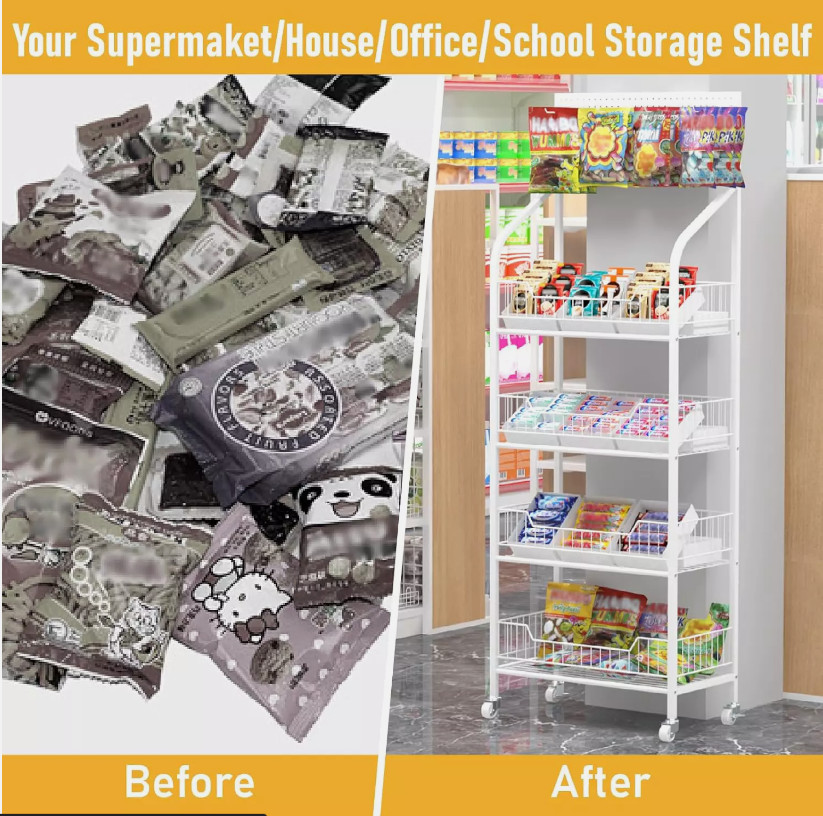 NEW White Retail Display Rack 4-tier Shelf Hooks Merchandiser Snacks Candy Stand