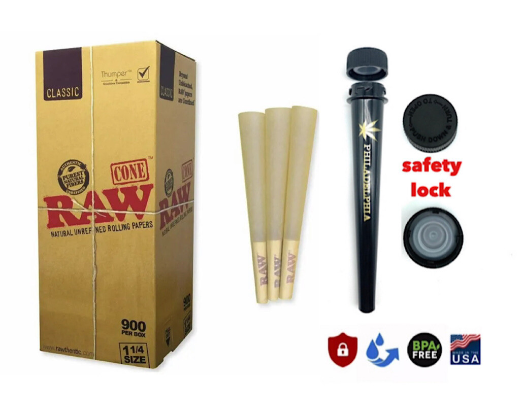 RAW cone Classic 1 1/4 size Pre-Rolled Cones(100PK)+philadelphia tube