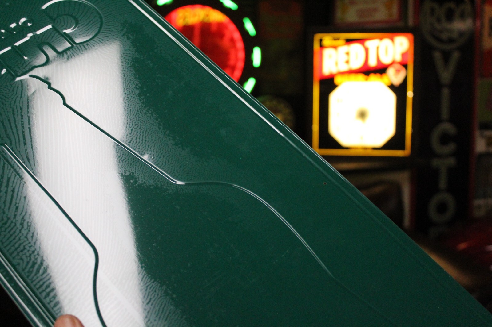 RARE ENJOY ORANGE CRUSH SODA POP VERTICAL EMBOSSED METAL SIGN BOTTLE STORE GAS