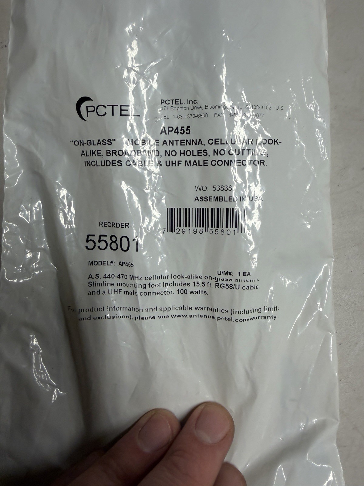 PCTEL AP-455 Coiled Window GLASS Mount UHF ANTENNA 440-470MHZ Two Way Radio