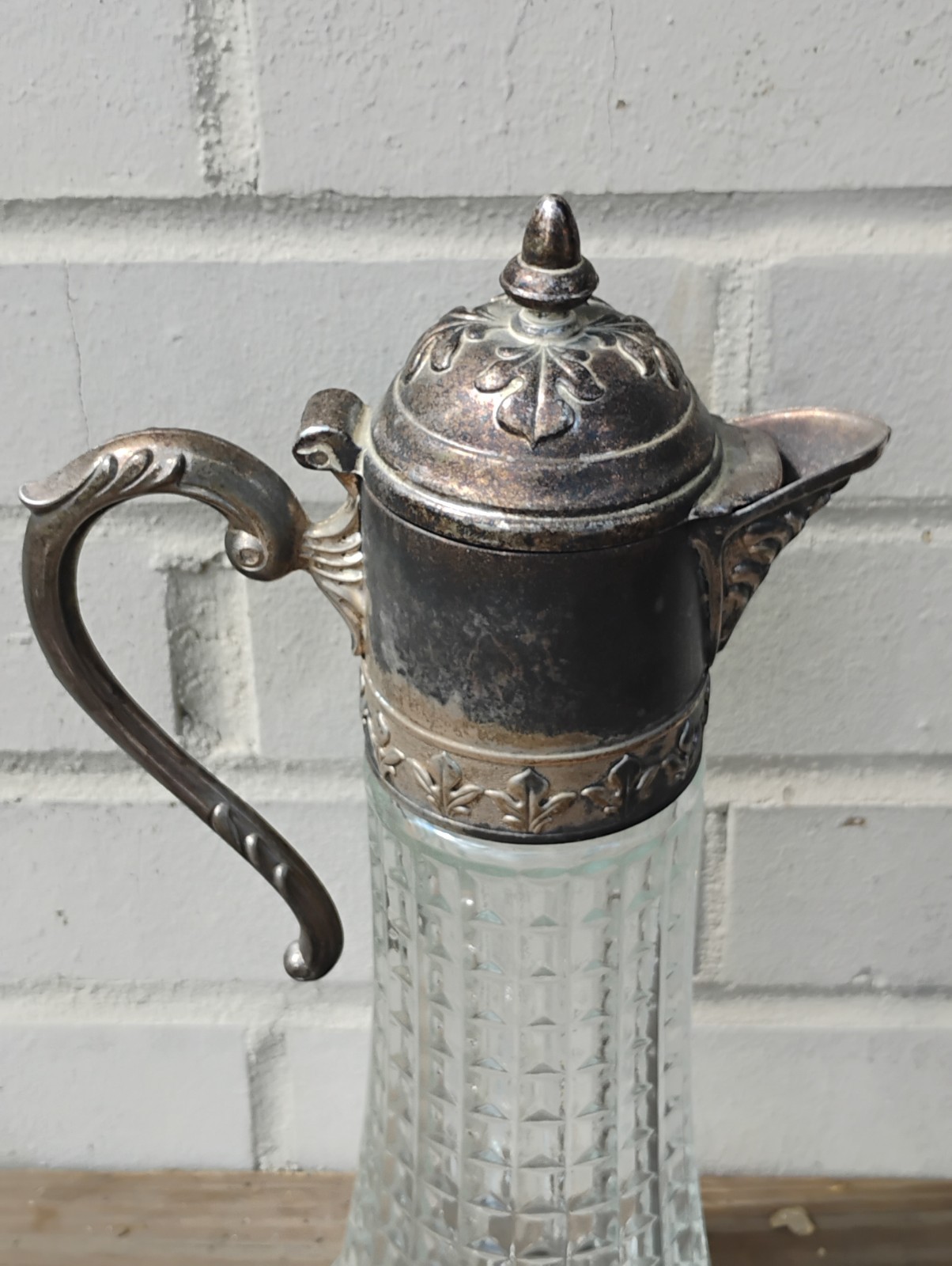 Antique Victorian Style Italian Crystal/Silverplate Decanter Claret Jug Pitcher