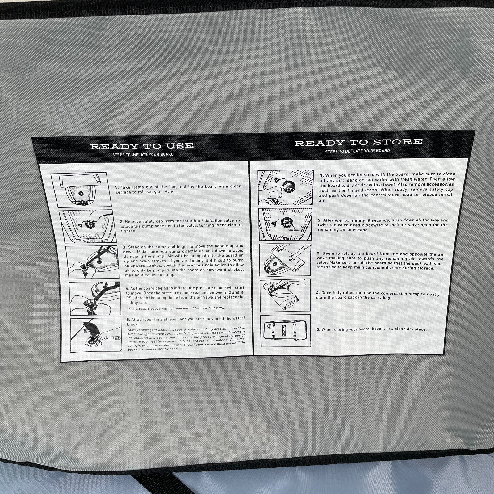 Bote Breeze Aero Inflatable Paddle Board Back Pack Storage Carry Bag Gray Straps