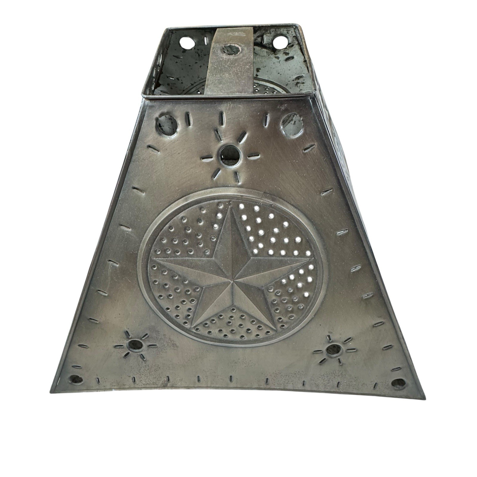 Vintage Rustic Hammered Metal Punched Tin Folk Art Square Lamp Shade 18”x18”