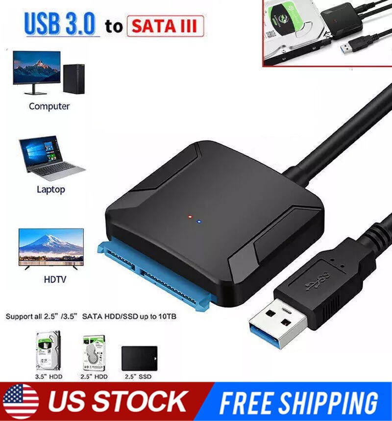 USB 3.0 to SATA External Hard Drive Reader 2.5" 3.5" HDD SSD Power adapter