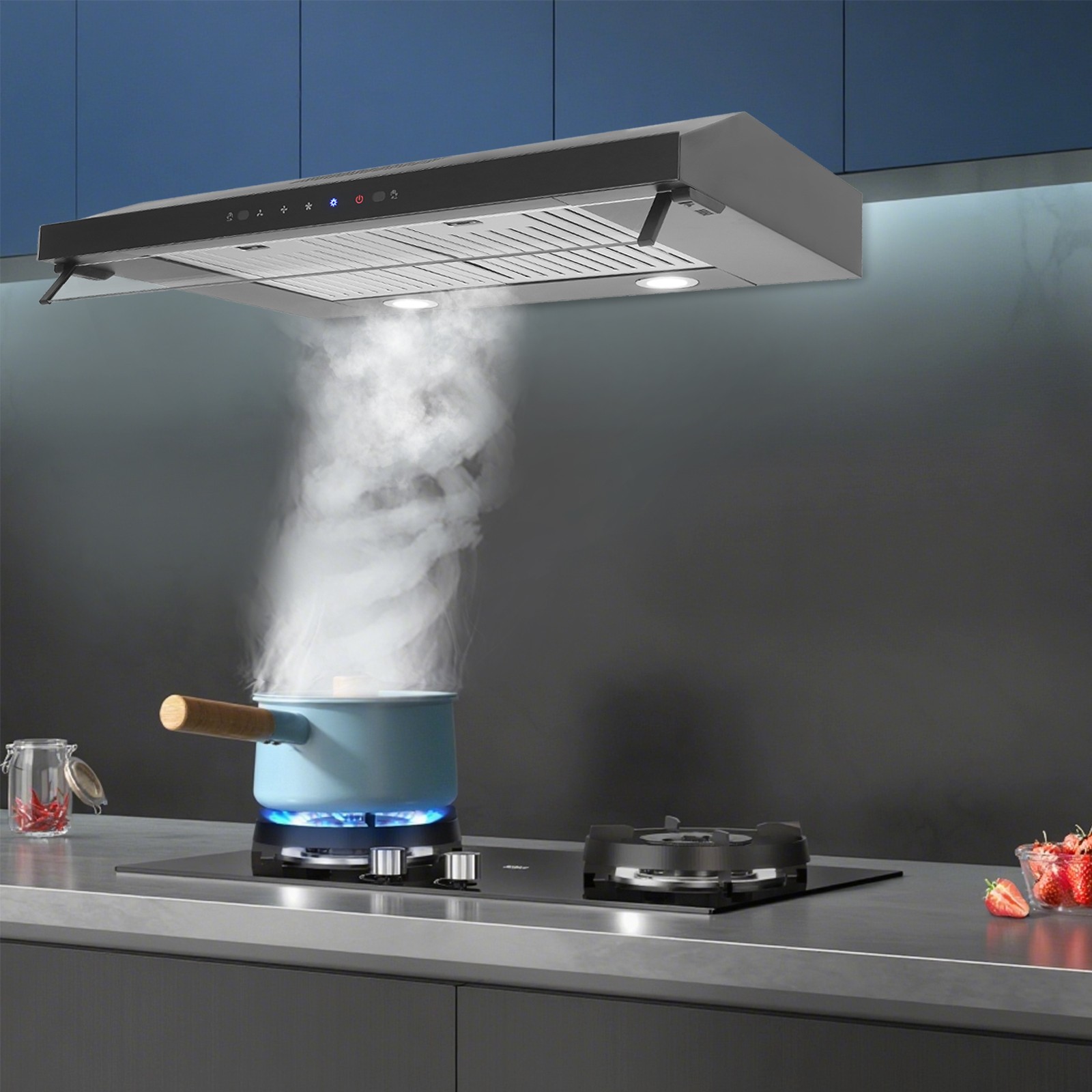 30" Under Cabinet Range Hood 900 CFM, Dual Motor Stainless Steel Kitchen Vent