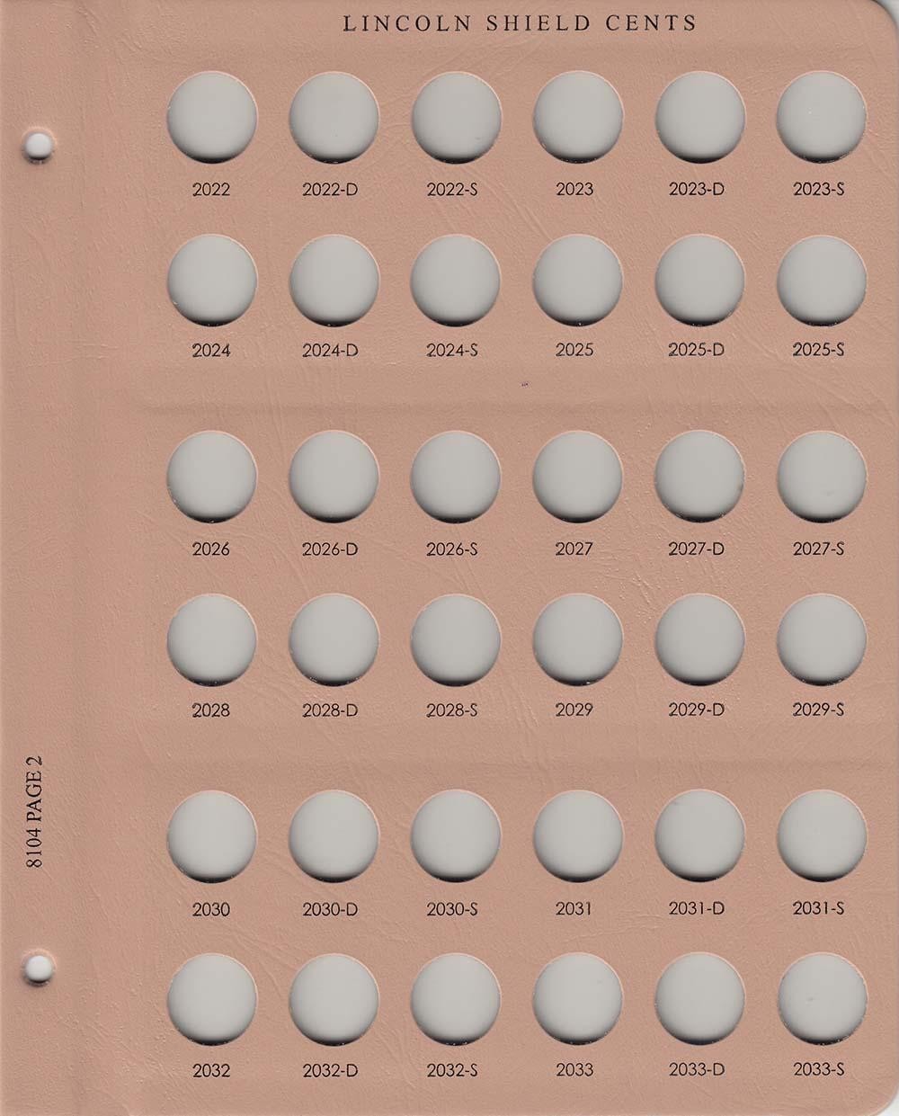 Dansco Page 2 For Album 8104 Lincoln Shield Cents w/ Proof 2022 P - 2033 S New