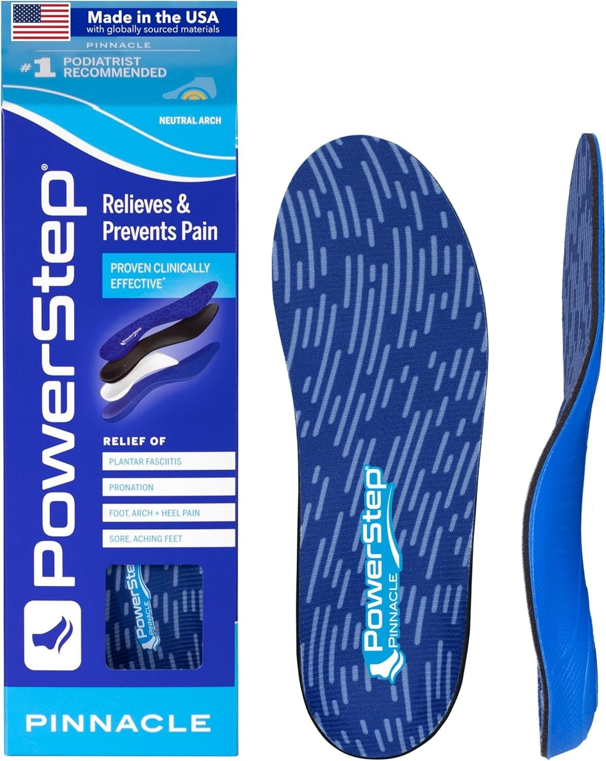 PowerStep Pinnacle Neutral Arch Orthotic Insoles, (M - 6-6.5 / W - 8-8.5)