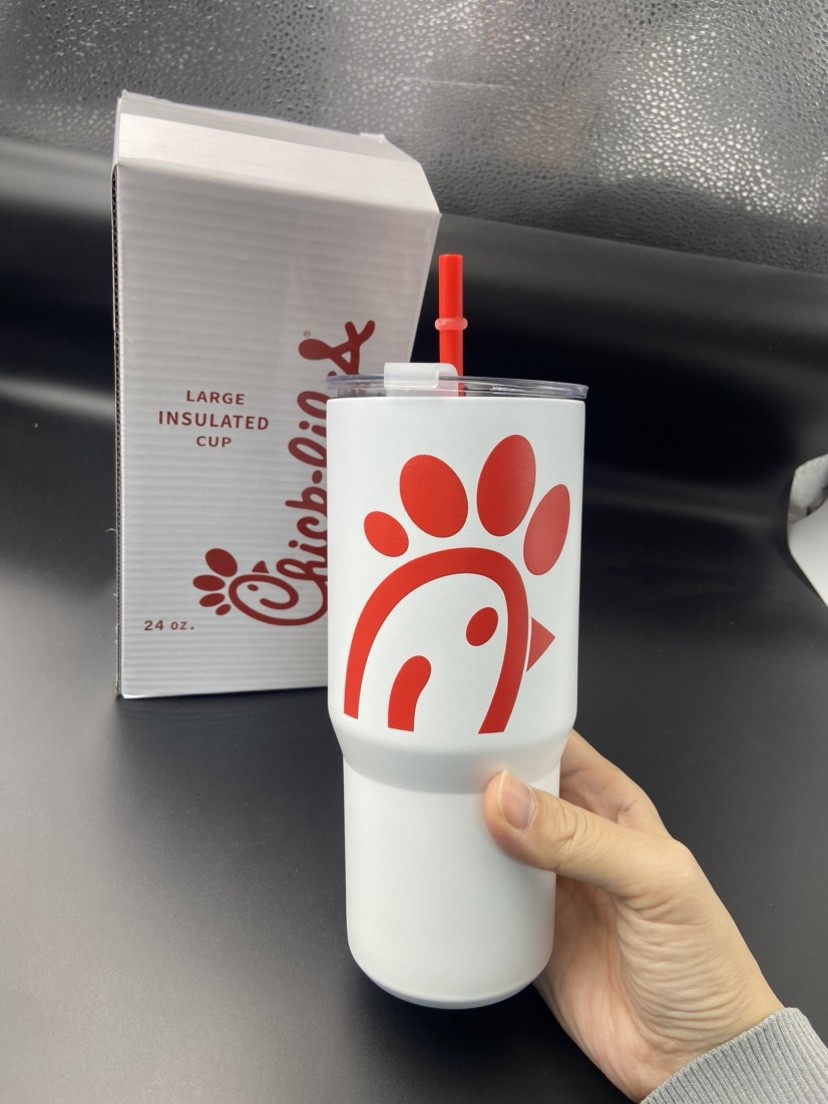 Chick-fil-A Originals 24oz Insulated Stainless Steel Travel Tumbler Cup W/STRAW
