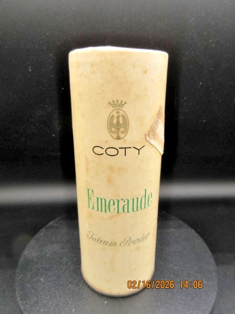 Vintage Coty Emeraude Talcum Powder from 1960 with Powder Still In It Metal Top