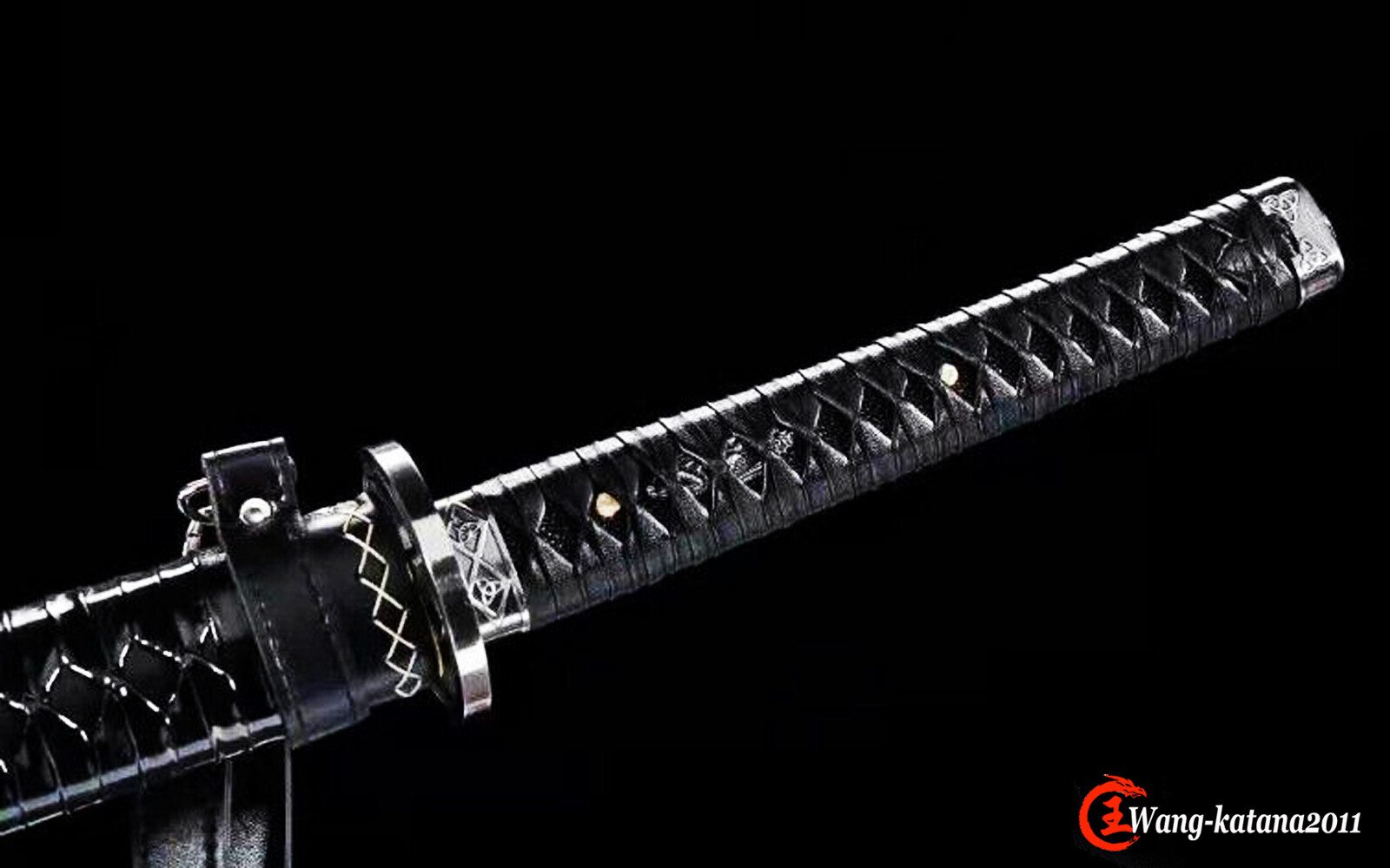 Black Leather Katana Clay Tempered T10 Japanese Samurai Sharp Sword with Straps