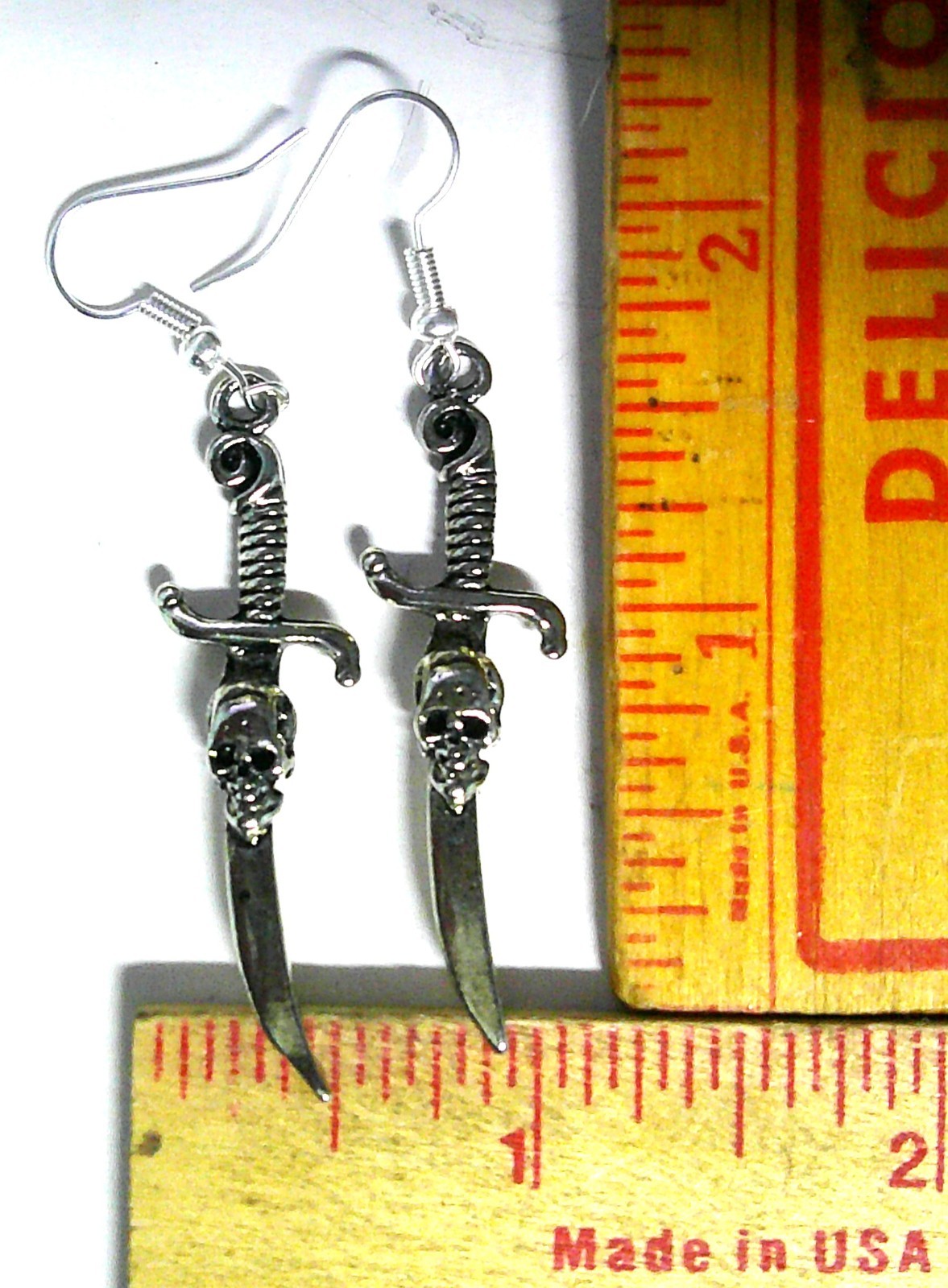 sword skull earrings vintage knife collectible biker chick lady rider jewelry