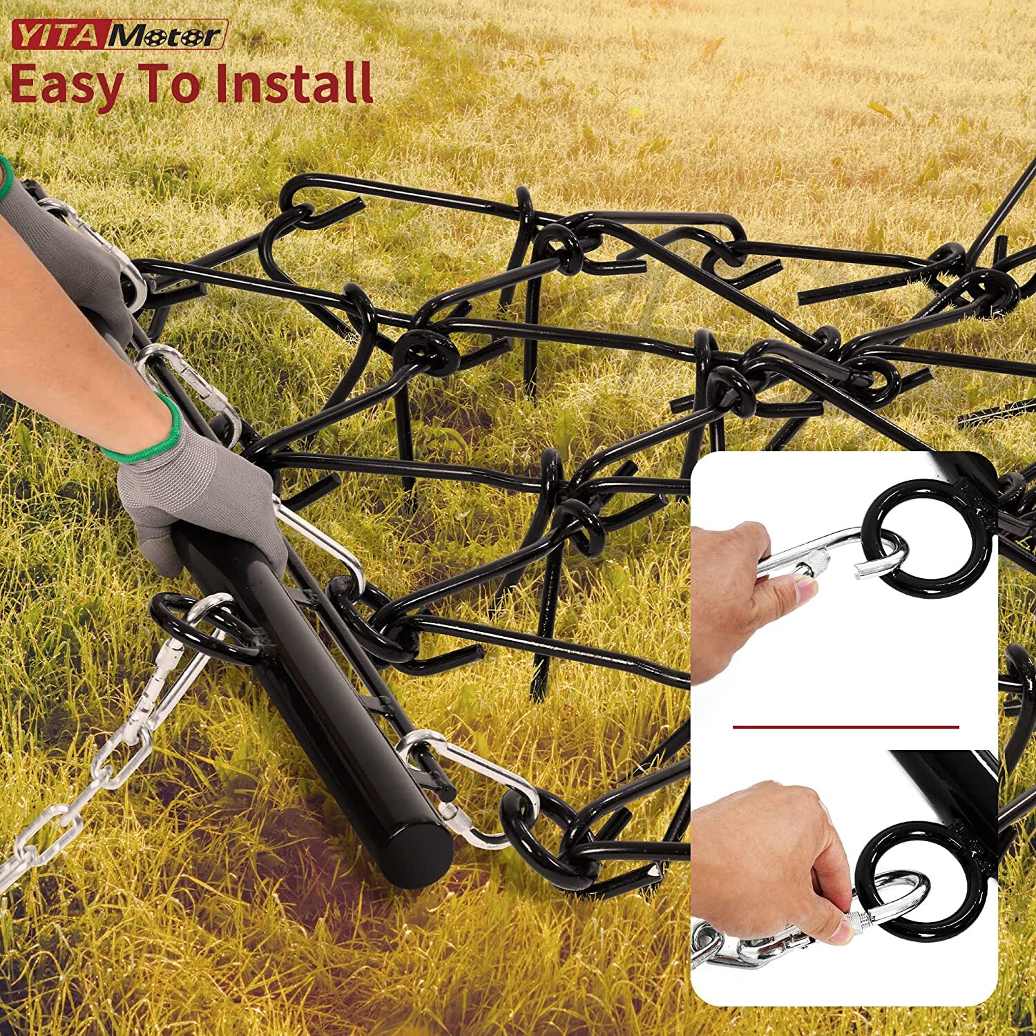 4FT X 4FT Heavy Duty Drag Harrow 3/8in Tines Chain for ATV UTV Leveling Grading