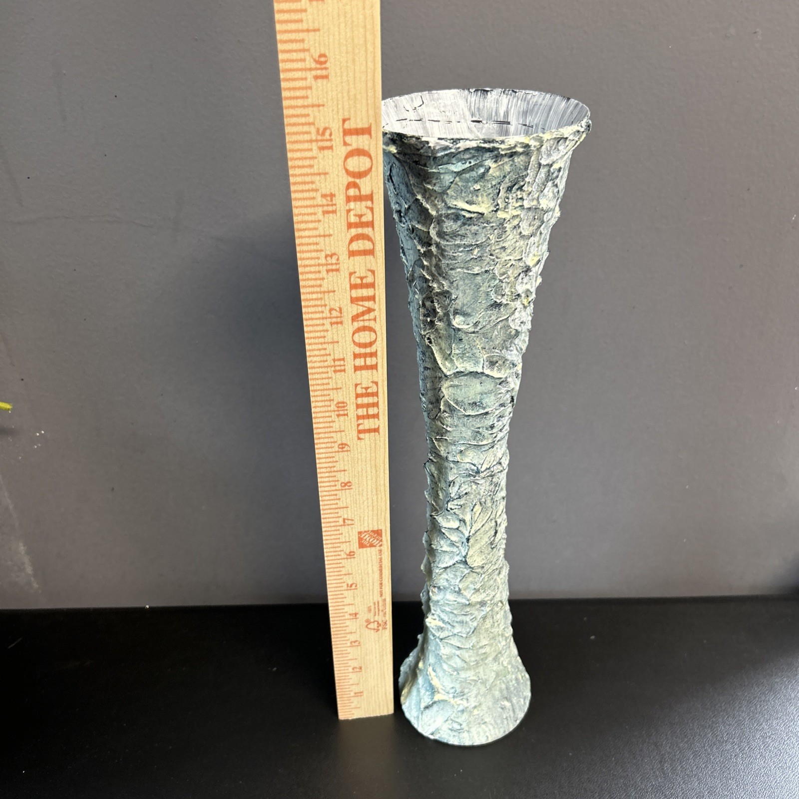 Upcycled Tall Vase Grunge Moody Textured Painted White Waxed Resin Blend 15”