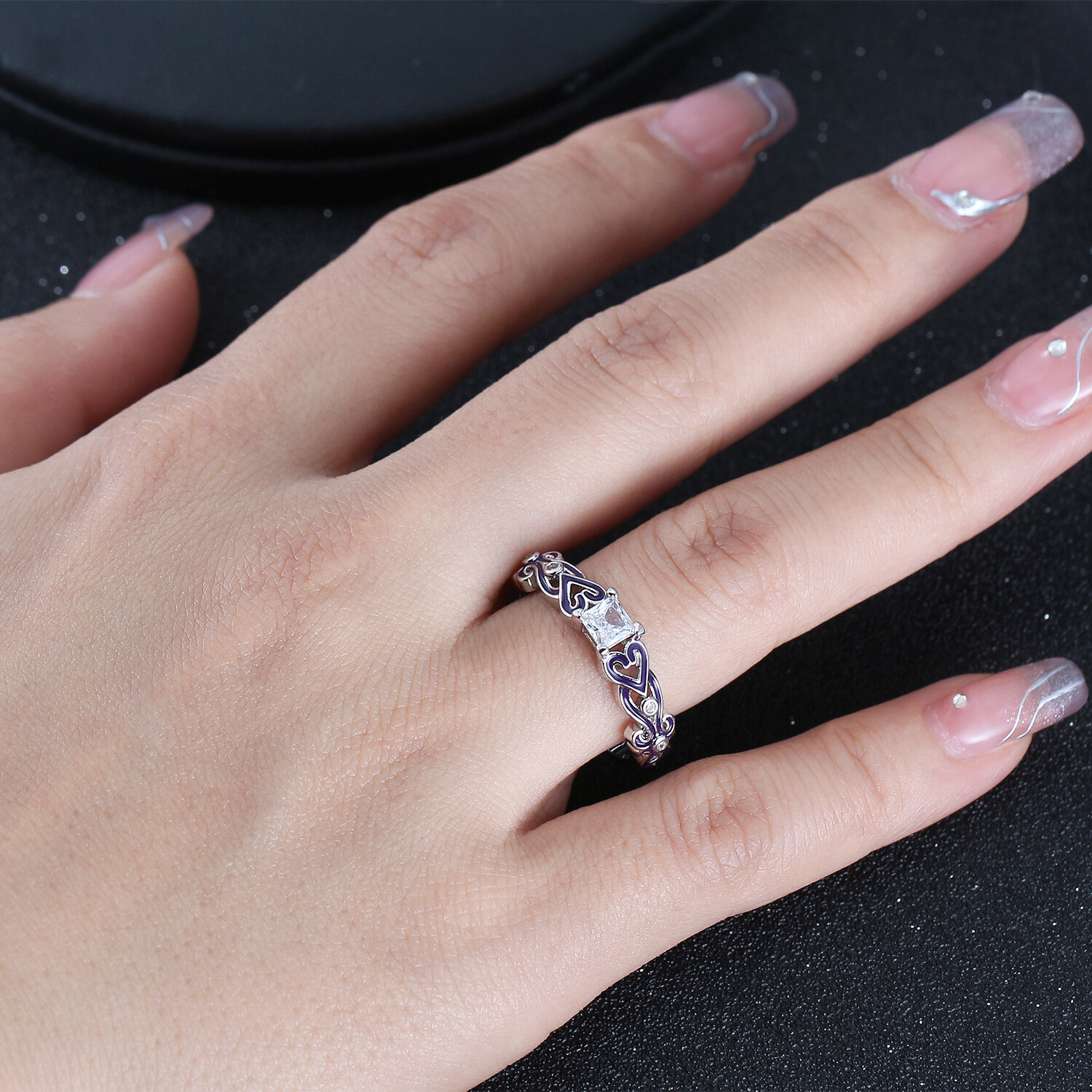 Cherri Purple Bridal Set Cz Princess Engagement Ring Women Ginger Lyne Collec...