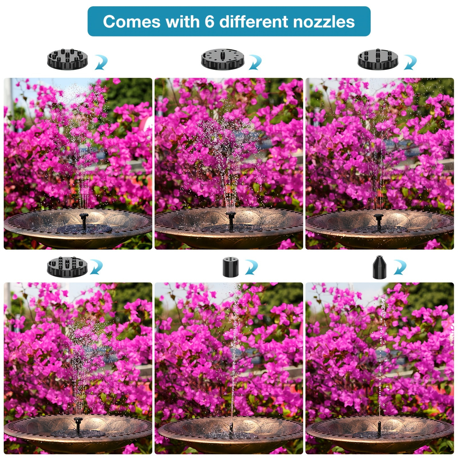 Solar Power Bird Bath Fountain Pump Upgrade 1.4W Solar Fountain with 4 Nozzle