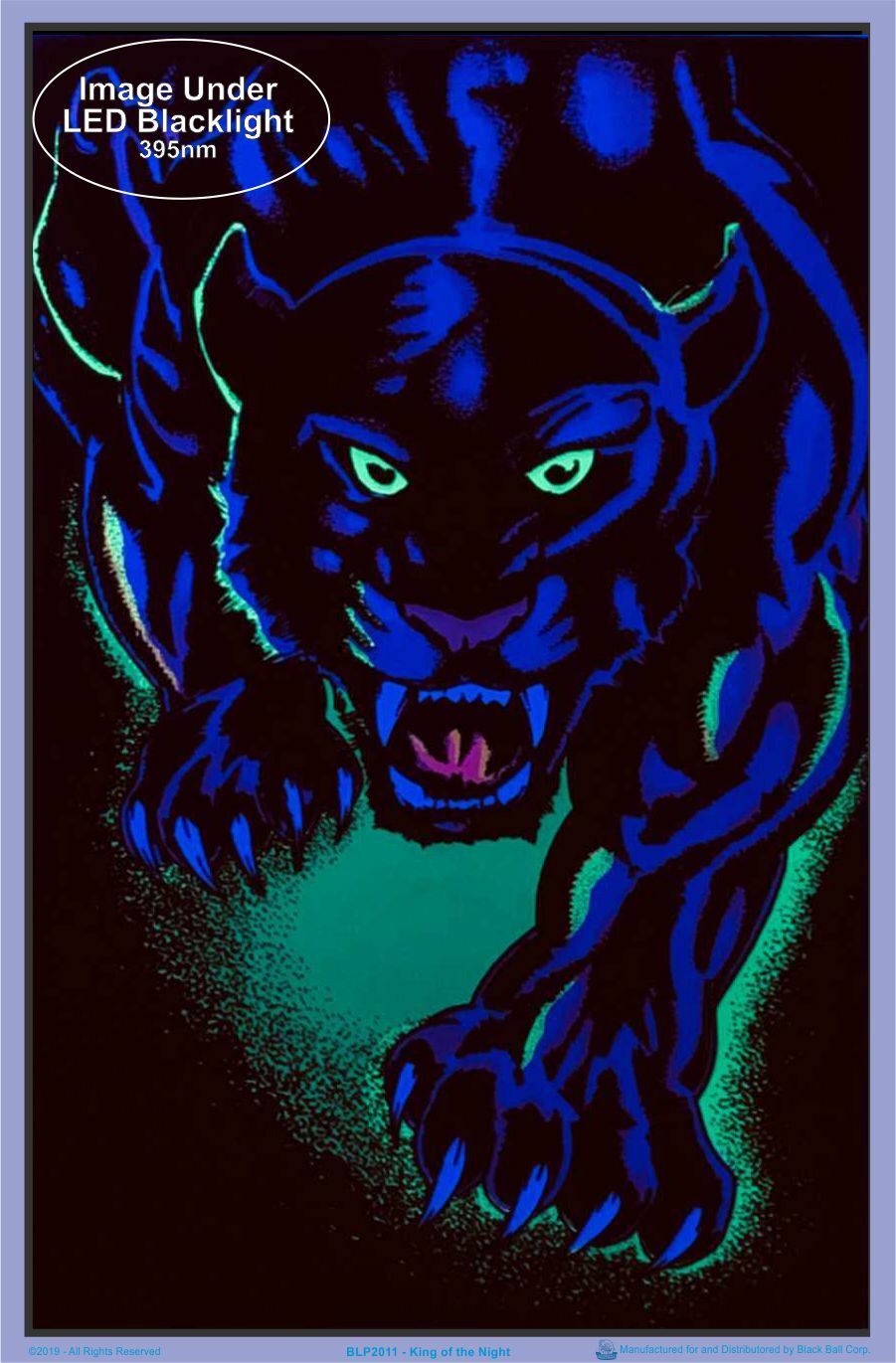 King of The Night Panther Black Cat Blacklight Poster - Flocked - 23" x 35"