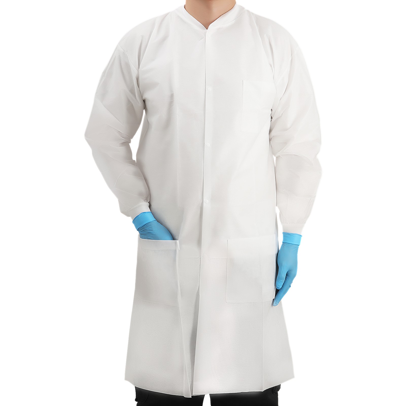 JMU Disposable Lab Jackets Unisex Knee Length Lab Coats w/ Knit Cuffs 3 Pockets